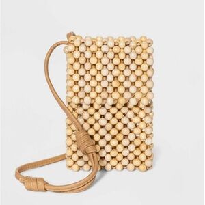 Universal Thread Coated Wood Beaded Phone Crossbody Bag, Natural